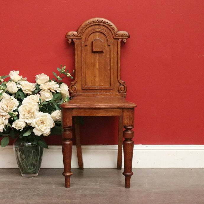 Antique English Hall Chair, Oak Shield Back Hall Chair, Dressing Table Chair
