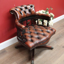Load image into Gallery viewer, x SOLD Vintage Leather and Mahogany Office Chair, Button Back, Seat and Armrest Chair. B11293

