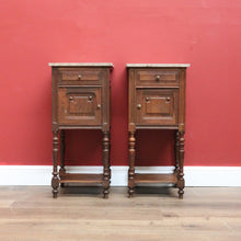Load image into Gallery viewer, x SOLD Pair of Antique French Bedside Tables, French Oak and Marble Top Lamp Tables B10774
