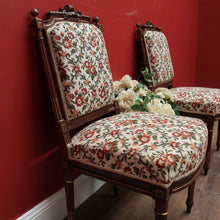 Load image into Gallery viewer, x SOLD Antique French Chairs, Hall bedroom Chairs, Walnut Gilt Frame Rust Amber Flowers B11188
