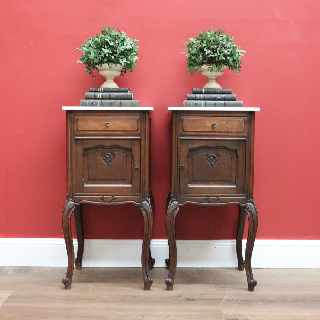 Pair of Antique French Oak Bedside Cabinets, Lamp Tables with Tier Storage Base B10566