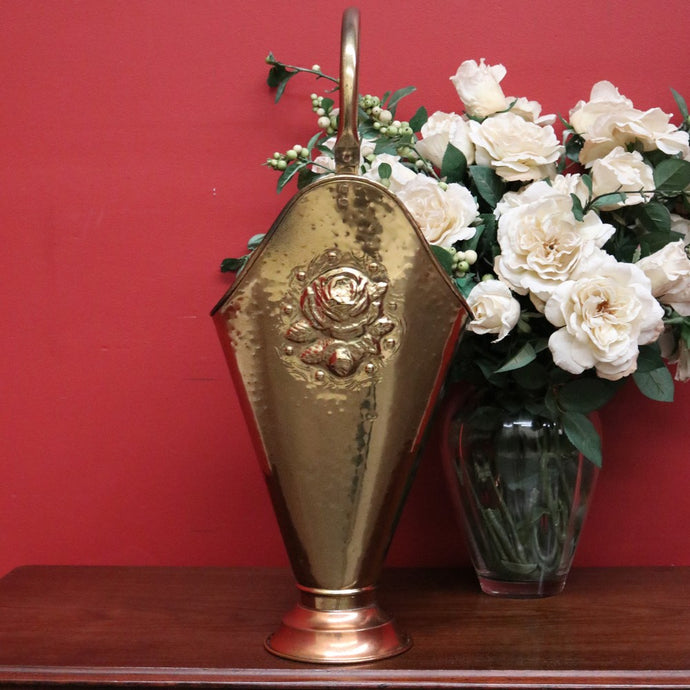 Vintage French Umbrella Holder, Stand. Brass and Copper Handle Flower Basket