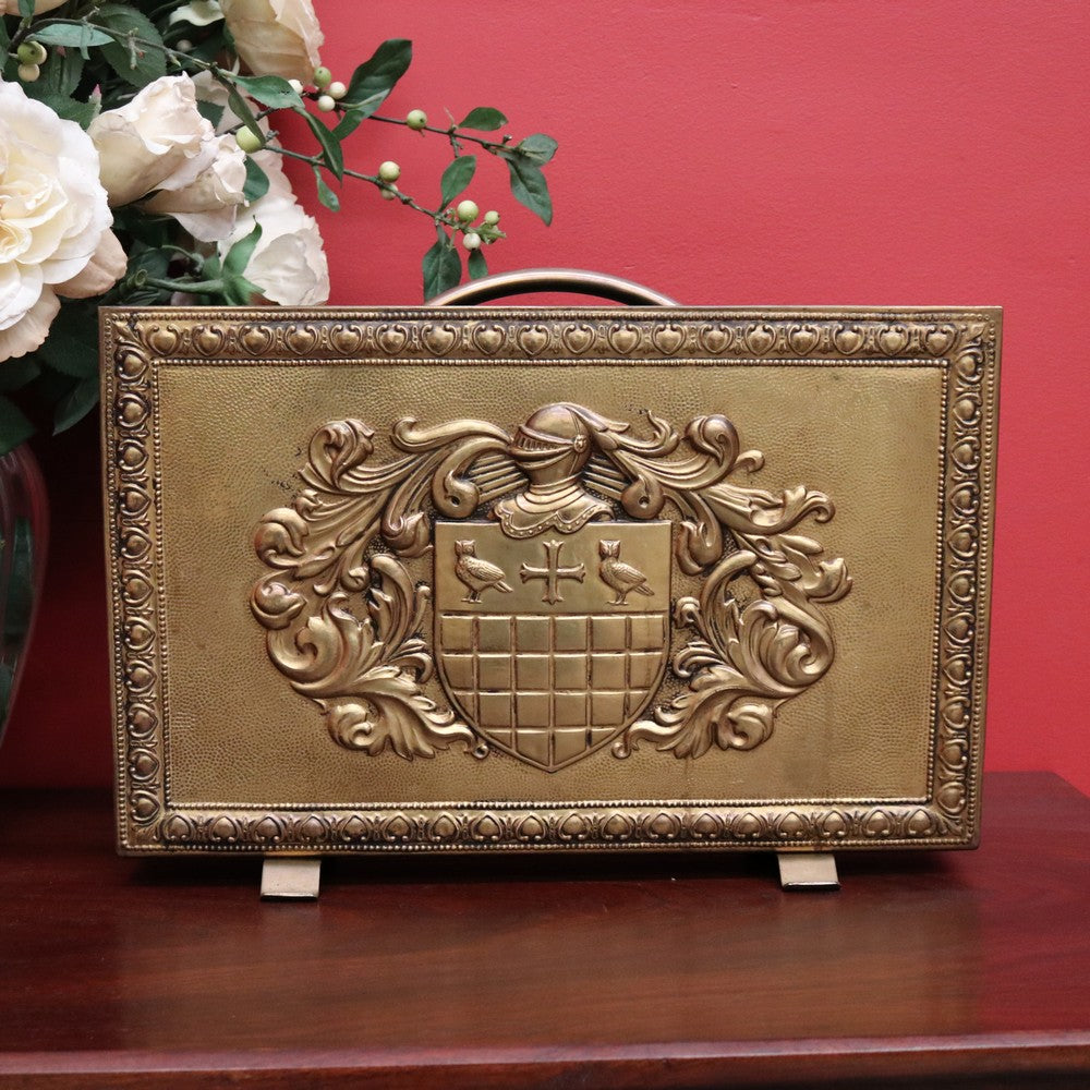 Antique French Brass Ipad Magazine Holder, French Coat of Arms Kindling Basket. B10334