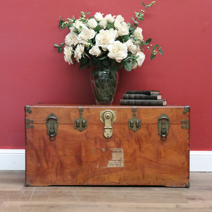 Antique English Camphor Box, Marriage Chest, Coffee Table, Toy or Blanket Box B10977