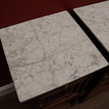 Load image into Gallery viewer, x SOLD Pair of Antique Bedside Cabinets, French Oak and Marble Lamp Tables B10574
