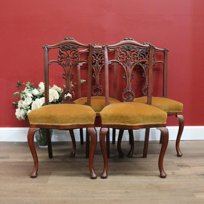 Set of 4 Antique English Dining Chairs, 4 Mahogany Kitchen Chairs, Hall Chairs B10681