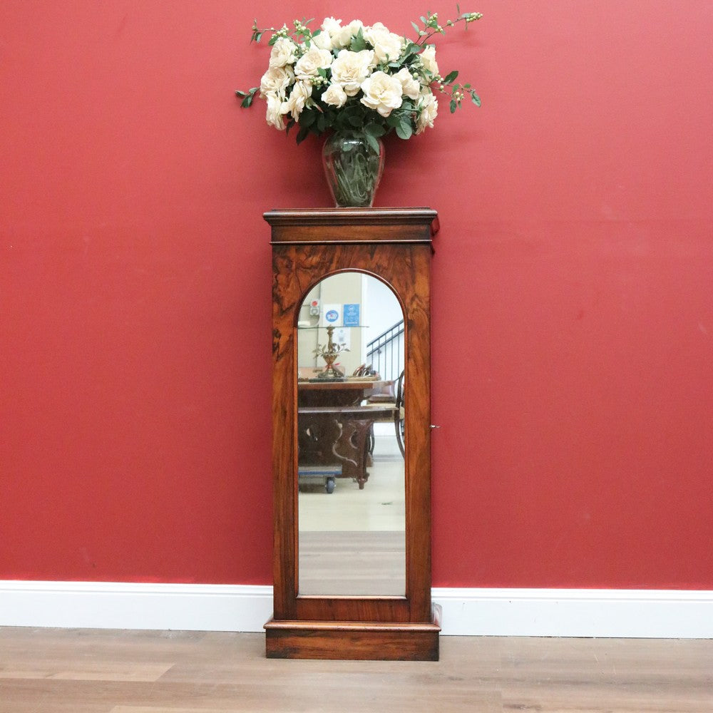 Antique English Pedestal Cabinet, Flame Mahogany China Cabinet Hall Cupboard B10743