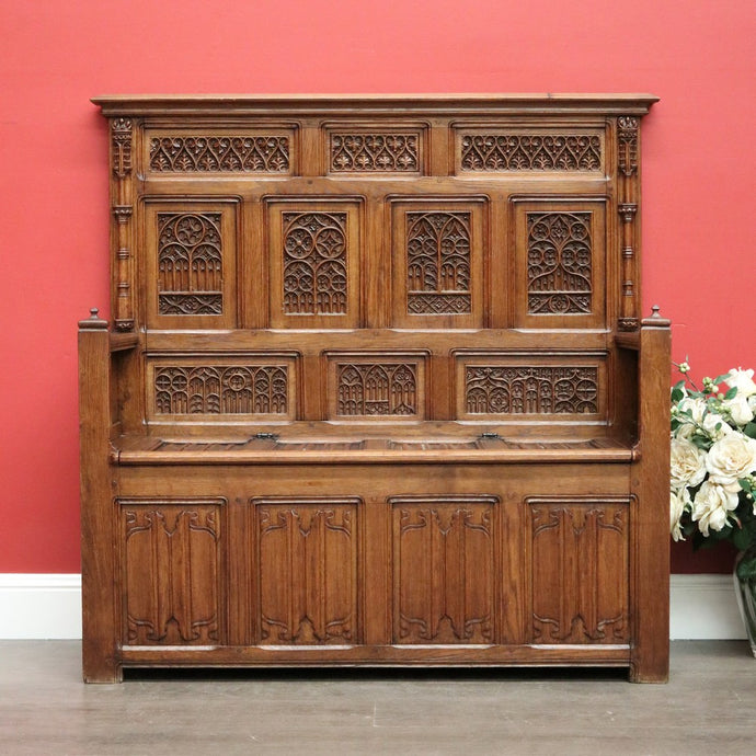 Antique French Hall Seat, French Carved Oak Blanket Box, Seat Chair Bench Settle