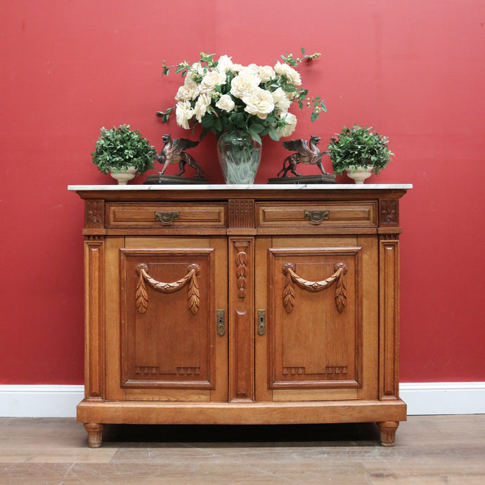 Antique French Oak and Marble Sideboard, Two Drawer Entry, Foyer or Hall Cabinet B10956