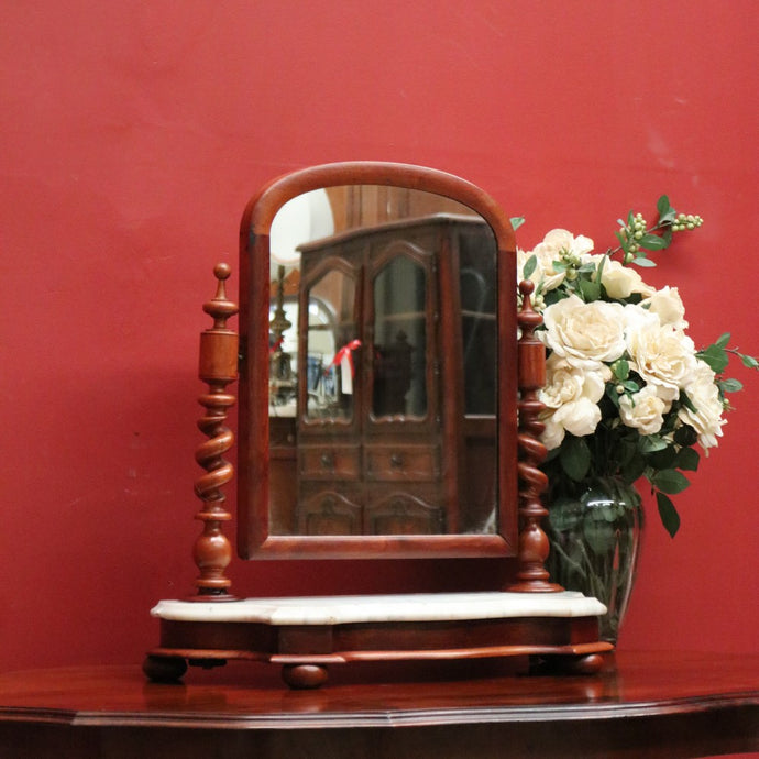 Antique English Mahogany Marble Base, Chest of Drawers Mirror, Toilet Mirror Drawer B10706