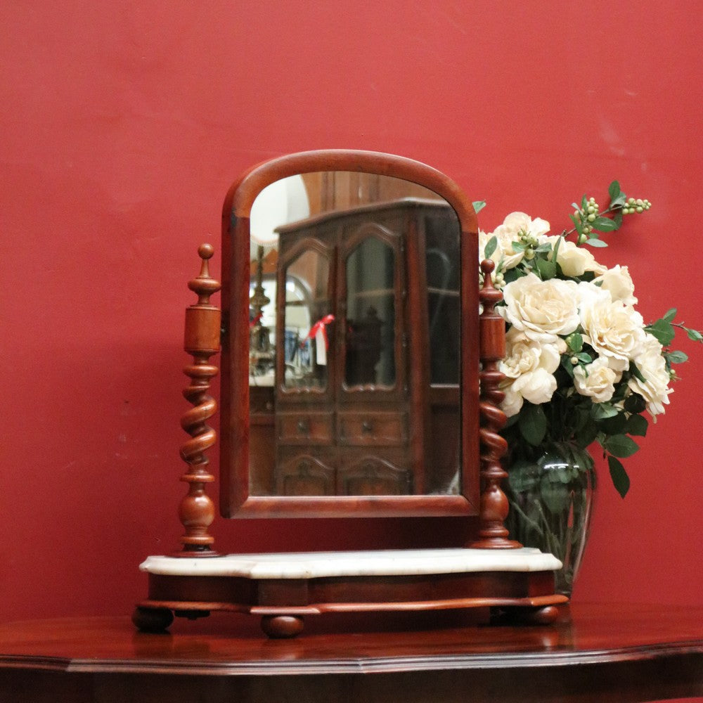 Antique English Mahogany Marble Base, Chest of Drawers Mirror, Toilet Mirror Drawer B10706