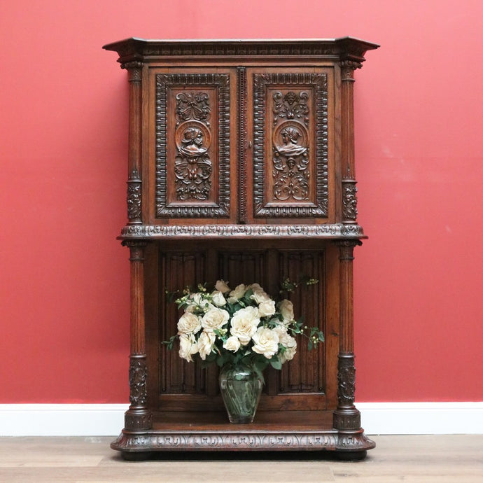 Antique French 19th Century Oak Gothic Rivival, Sacrament Church Court Cabinet B10697