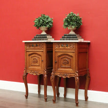 Load image into Gallery viewer, x SOLD Antique French Bedside Tables, Pair of Lamp Side Table, Cabinets with Marble Top B10299
