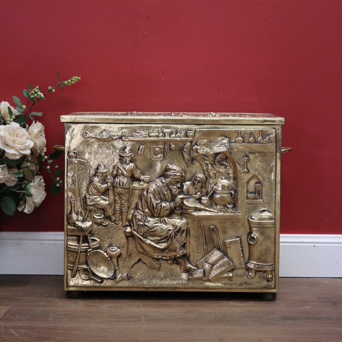 Antique European Brass Storage Box with Handles, Blanket Box, Toy Box, Scuttle B11152