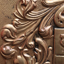 Load image into Gallery viewer, x SOLD Antique French Brass Ipad Magazine Holder, French Coat of Arms Kindling Basket. B10334
