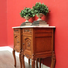 Load image into Gallery viewer, x SOLD Antique French Bedside Tables, Pair of Lamp Side Table, Cabinets with Marble Top B10299
