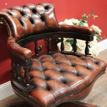 Load image into Gallery viewer, x SOLD Vintage Leather and Mahogany Office Chair, Button Back, Seat and Armrest Chair. B11293
