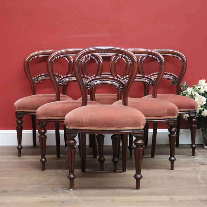 Six Antique Dining Chairs, Antique English Mahogany and Velvet Kitchen Chairs B11098