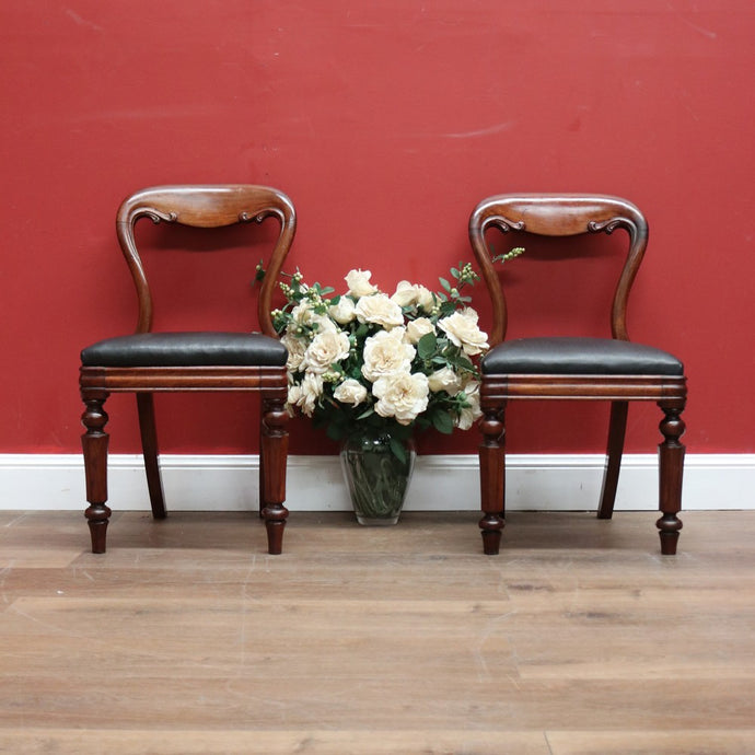 Pair of Antique English Hall Chairs, Library or Bedroom Chairs, Mahogany Leather B11120