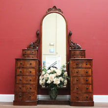 Load image into Gallery viewer, x SOLD Antique English Dressing Table Burr Walnut Cheval Mirror, Drawers Dressing Table B10742
