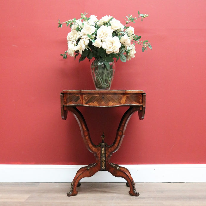 Antique French Side Table, Lamp Table, Walnut and Brass Drop Side Sewing Table B10646