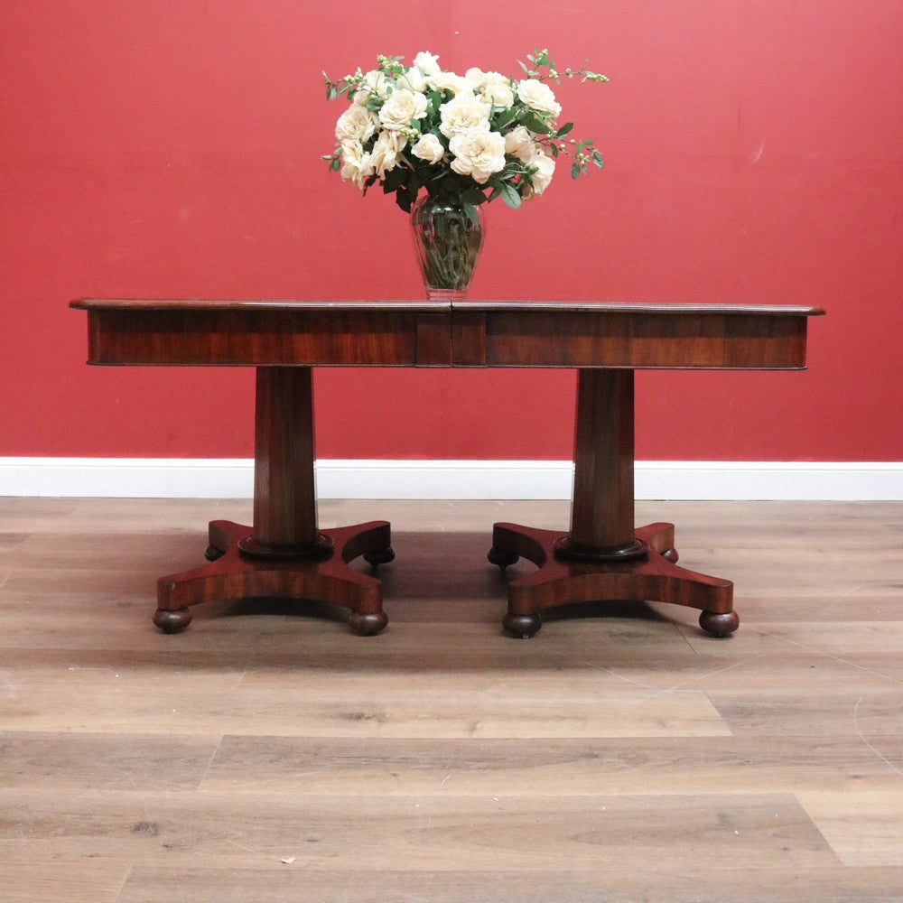 Antique English Mahogany Twin Pedestal Extension Leaf Kitchen or Dining Table. B11275