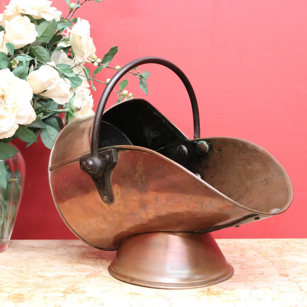 Antique French Copper Bucket, Coal Scuttle, Magazine Holder, Kindling Firewood B10552
