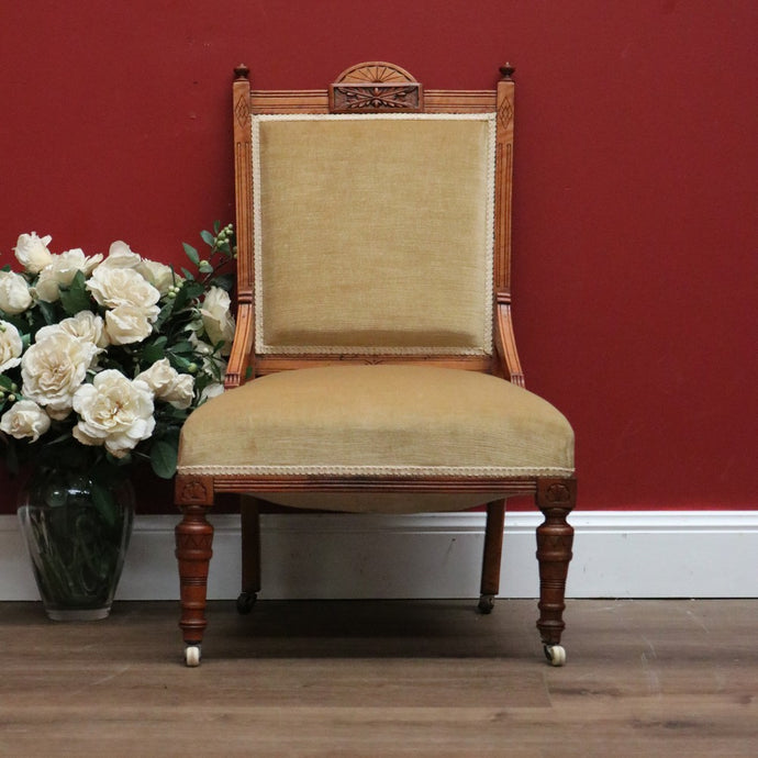 Antique English Grandmother Chair, English Walnut Bedroom Chair, Lounge Chair B10792