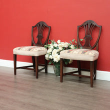 Load image into Gallery viewer, x SOLD Pair of Antique English Hepplewhite Bed Room Chairs Tapestry Seat Hall Chairs. B9659
