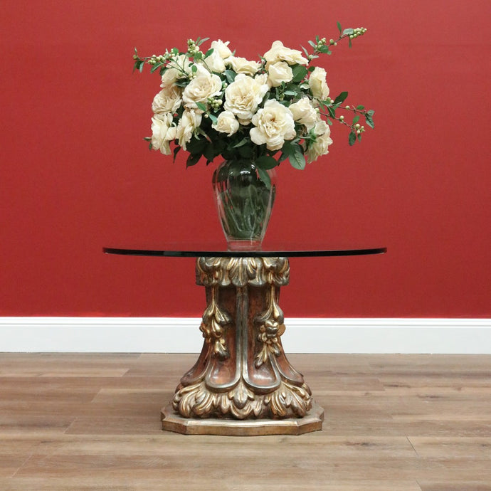 Vintage Italian Gilt Base Florentine Style Pedestal Coffee Table with Glass Top. B10107