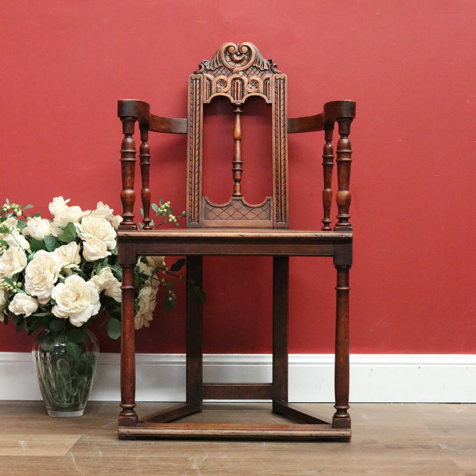 Antique French Arm Chair, Gothic Church Chair in Walnut, Religious Library Chair B10849