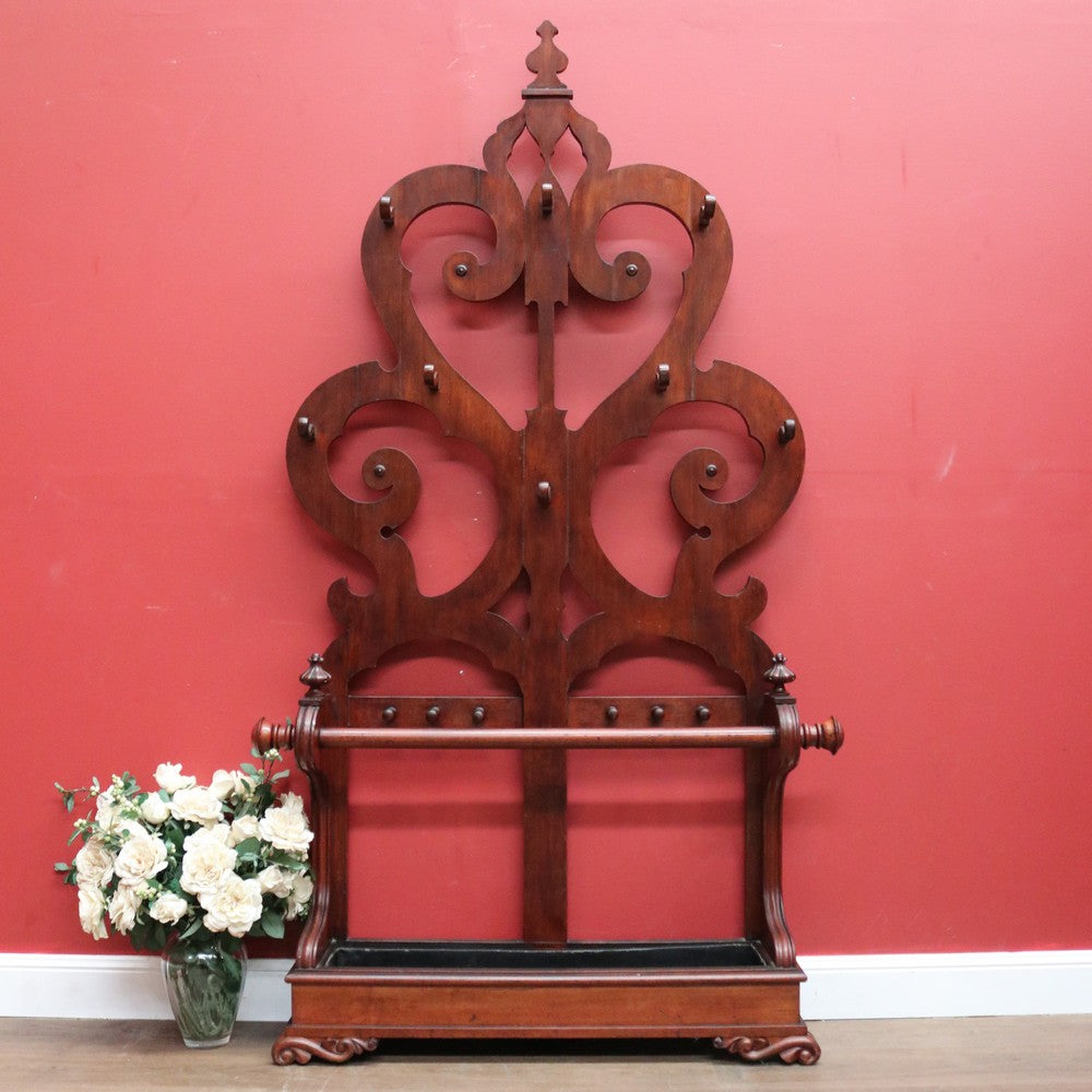 x SOLD Antique English Mahogany Coat Rack or Hall Tree, Umbrella Stand with Tin Liner. B11147