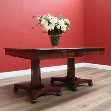 Load image into Gallery viewer, Antique English Mahogany Twin Pedestal Extension Leaf Kitchen or Dining Table. B11275
