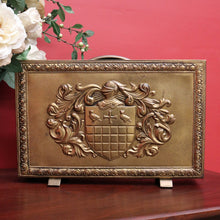 Load image into Gallery viewer, x SOLD Antique French Brass Ipad Magazine Holder, French Coat of Arms Kindling Basket. B10334
