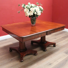 Load image into Gallery viewer, Antique English Mahogany Twin Pedestal Extension Leaf Kitchen or Dining Table. B11275
