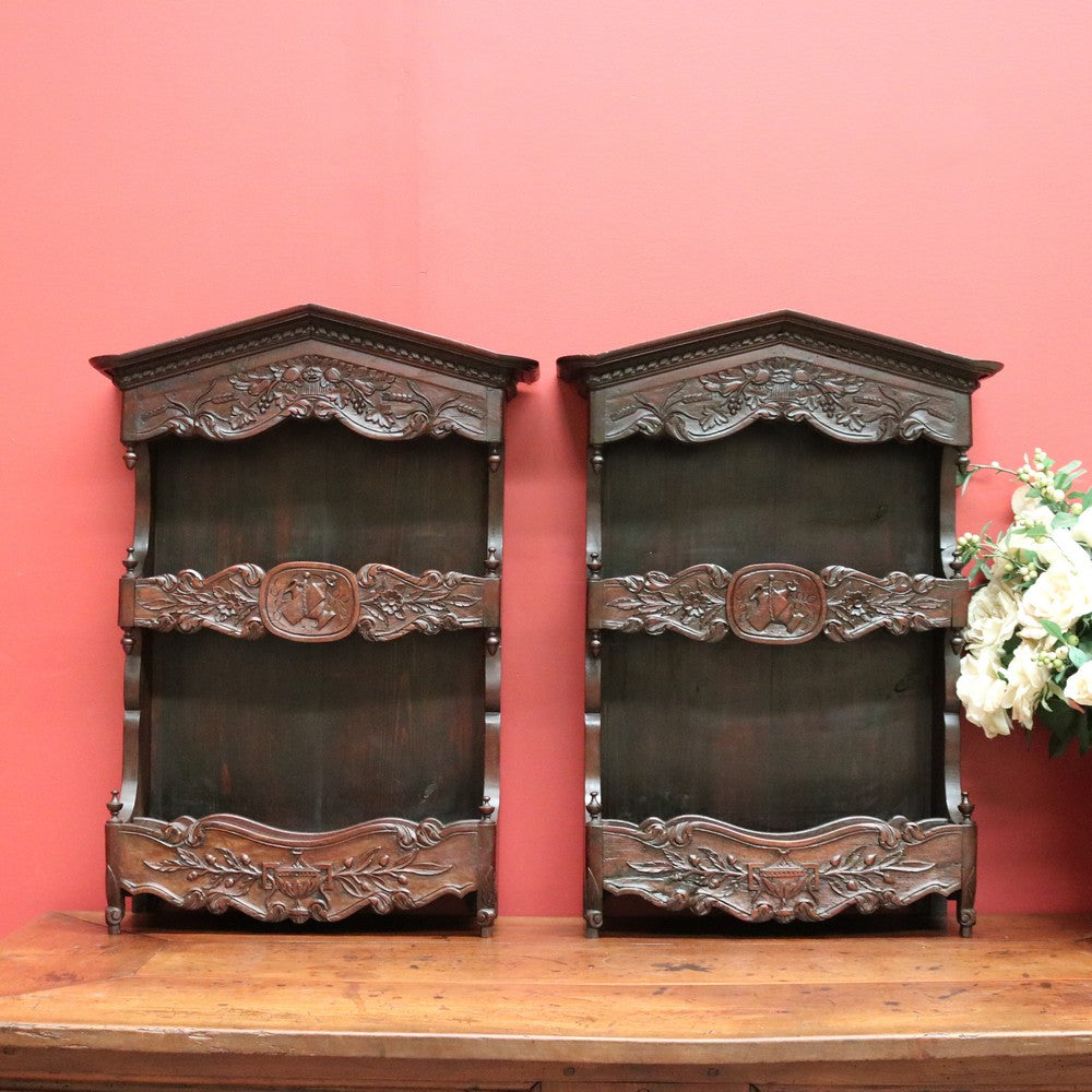 x SOLD Pair of French Antique Walnut Wall Bench Open Front Cabinet or Bookcase Storage B10721