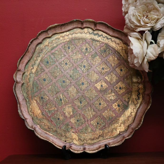 Vintage Italian Serving Tray Dish in Pale Rose, Green and Gold