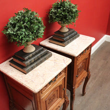 Load image into Gallery viewer, x SOLD Antique French Bedside Tables, Pair of Lamp Side Table, Cabinets with Marble Top B10299
