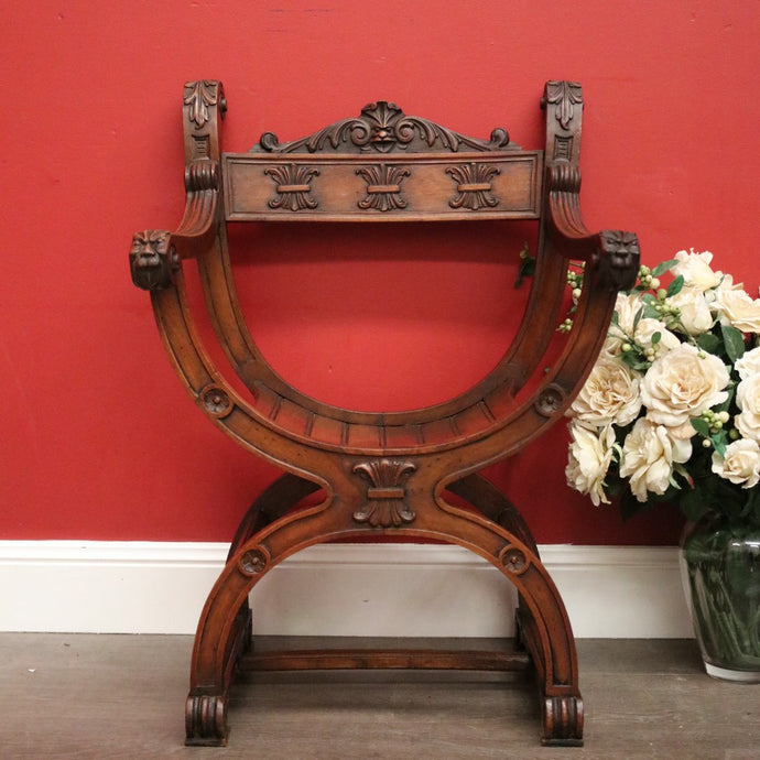 Antique French Savonarola Chair, Cross Frame Arm Chair, X Frame Hall Chair Seat