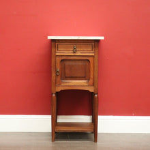 Load image into Gallery viewer, x SOLD Antique Bedside Table, French Oak and Marble Lamp Table with Tunbridge Ware B10451
