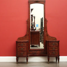 Load image into Gallery viewer, x SOLD Antique French Burr Walnut Dressing Table, Twin Pedestal Mirror Dressing Table. B10436
