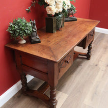 Load image into Gallery viewer, x SOLD Antique French Brittany Cherrywood 2 Drawers Office Writing Desk Hall Foyer Table with Stretcher Base B10724
