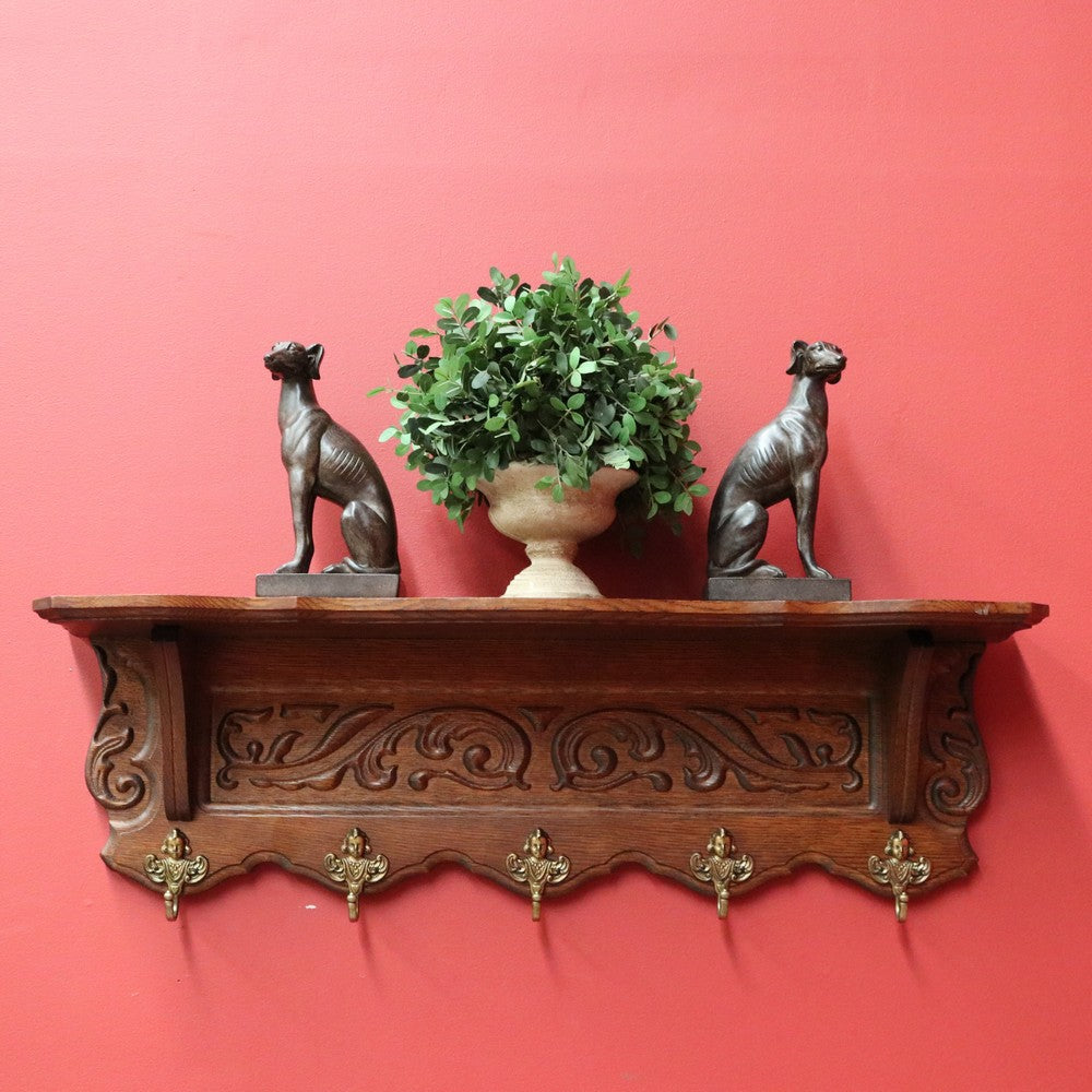 Vintage French Oak Coat Rack, 5 Hook Coat Rack, Hat Scarf Holder B10495