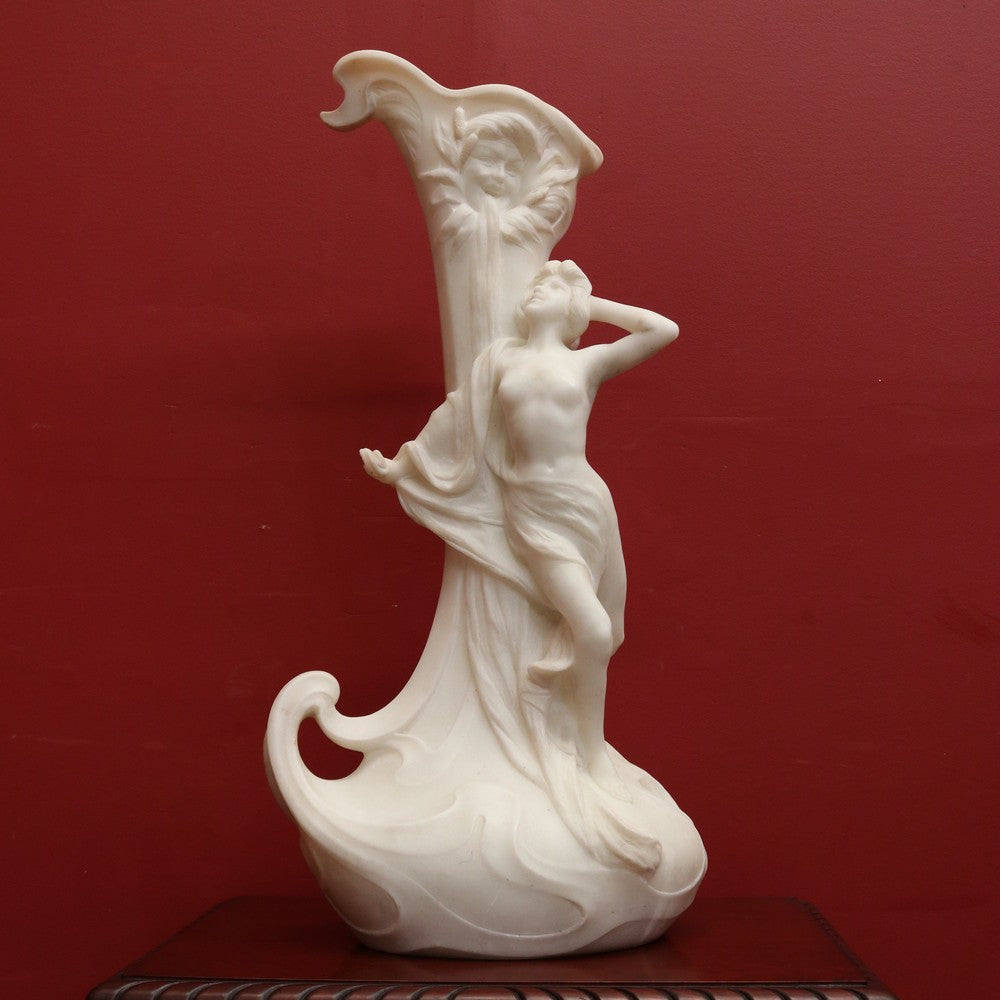 x SOLD Antique Alabaster Statue Maiden, Greek God and Calla Lilies. Art Nouveau c1925. B11288