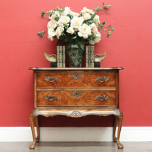 Load image into Gallery viewer, Antique French Chest of Drawers Burr Walnut 2 Drawer Hall Foyer Cabinet Cupboard B10465
