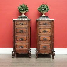 Load image into Gallery viewer, Pair of Antique French Bedside Tables, 4 Drawer Cabinets, Lamp Tables Marble Oak. B10526
