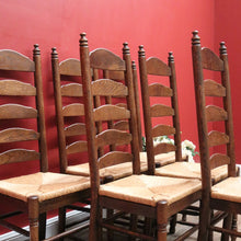 Load image into Gallery viewer, x SOLD Set of Six Antique French Dining Chairs, or Ladder Back Kitchen Chairs Cane Seat. B10938
