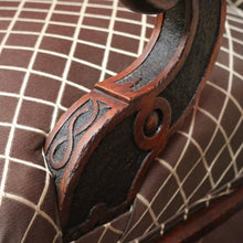 Load image into Gallery viewer, x SOLD Antique English Oak Grandfather Arm Chair Antique Oak and Fabric Scroll Armchair. B10437
