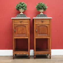 Load image into Gallery viewer, Pair of Antique French Bedside Tables, Art Deco Oak, Marble Top Lamp Side Table B10963
