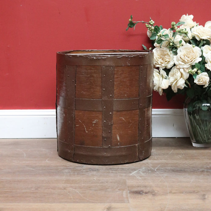 Antique French Coal Bucket, Kindling Bucket, Oak and Metal Umbrella Holder